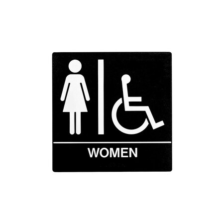 Bcf 8 x 8, Women Door Sign, Square Print, Picture, Text With Braille and Handicapped Symbol, Black SB443-BLACK